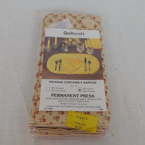 Quiltcraft Vintage Tan Red Floral Cloth Napkins 17"X17" Quantity 4 New Sealed